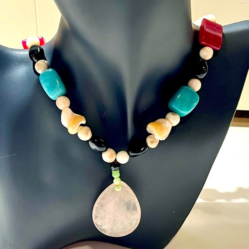 Natural stone necklace with pendant, NWOT